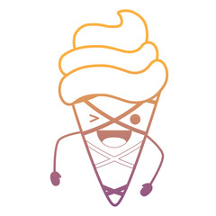 kawaii excited ice cream cone over white background, colorful design. vector illustration