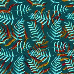 Seamless Realistic Watercolor Greenery Pattern. Hand Drawn Fern Leaves and Branches Print. Summer, Spring Forest Herbs, Plants Texture. Foliage in Vintage Style. Nature Eco Friendly Concept. Textile