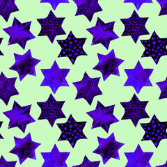 Obraz premium Seamless Watercolor Stars Pattern. Magic Festive Background. Hand Drawn Doodle Stars. Baby Design. Abstract Rapport for Wallpaper, Textile, Linen, Wrapping, Posters, Cards, Banner. New Year, Birthday 