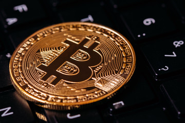 Bitcoin close-up on keyboard