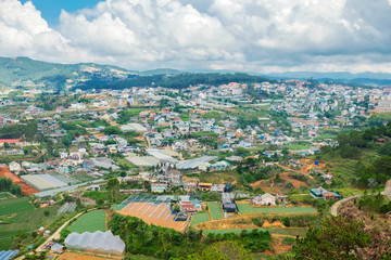 Fototapeta premium Dalat Cityscape View of many houses from hill, The architecture of Dalat, Vietnam