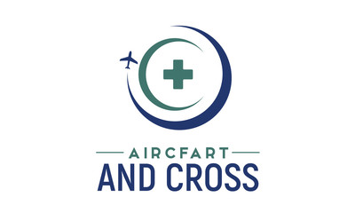 Obraz premium Hospital Pharmacy Cross Plane Aircraft Travel Transportation logo design inspiration