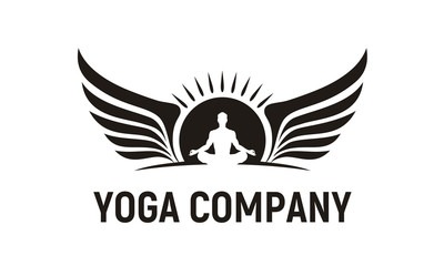 Meditation Man Yoga Sun Wings Wellness logo design inspiration