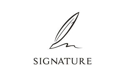 Quill Feather Pen, Minimalist Signature Handwriting logo design vector
