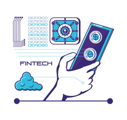 smartphone with financial technology icons vector illustration design