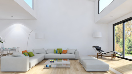 Modern bright interiors apartment with mockup poster frame 3D rendering