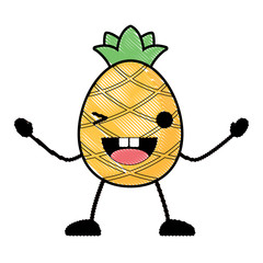 kawaii pinneapple wiking an eye over white background, colorful design. vector illustration