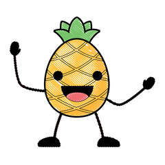 kawaii happy pinneapple over white background, colorful design. vector illustration