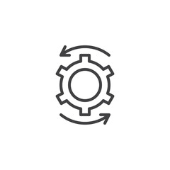 Cog gear and rotation arrows outline icon. linear style sign for mobile concept and web design. Settings simple line vector icon. Symbol, logo illustration. Pixel perfect vector graphics
