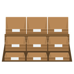 Vector Empty grocery boxes at store or supermarket.