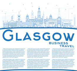 Obraz premium Outline Glasgow Scotland City Skyline with Blue Buildings and Copy Space.