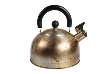 Old teapot on white background