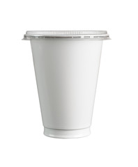 White plastic Cup with lid on white background