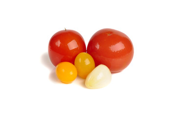 pickled tomatoes on white background