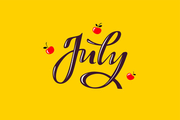 June, July, August summer months handwritten lettering poster. Vector illustration EPS 10.