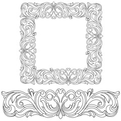 Vintage border frame engraving with retro ornament pattern in antique baroque style decorative design. Vector