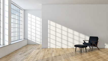 Modern bright interiors apartment with mockup poster frame 3D rendering