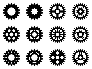 Sprocket wheel icon set. Silhouette vector