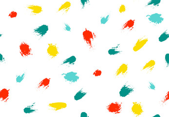 Seamless pattern color paint, ink brush strokes, brushes, lines, grunge. Dirty artistic design elements, boxes, frames. Freehand drawing. Vector illustration. Isolated on white background