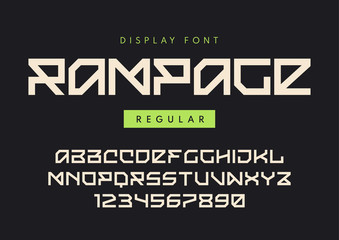 Vector modern regular display font named Rampage, blocky typefac