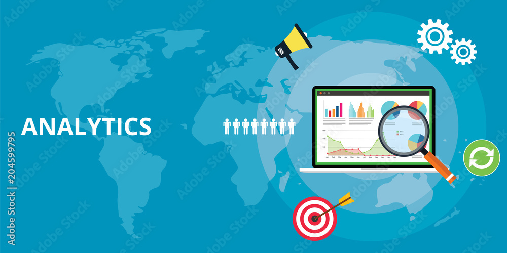 Poster website web apps analytics technology report analyzing with graph chart and data