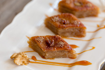 Azerbaijani traditional baklava on plate