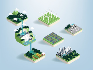 Graphic design vector of water resources and benefit of water, green ecology elements, renewable energy and background, environment friendly concept, illustration vector of forest and water
