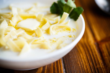 Milk sweet soup with homemade noodles