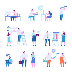 Fototapeta na wymiar Business people character set.Teamwork. Working together in the company. Brainstorming, searching for new ideas solutions. Flat vector illustration isolated on white.