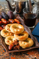 Traditional arabic date ring cookies - kaak bi ajwa, popular cookies for Eid holidays.