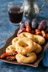Traditional arabic date ring cookies - kaak bi ajwa, popular cookies for Eid holidays.