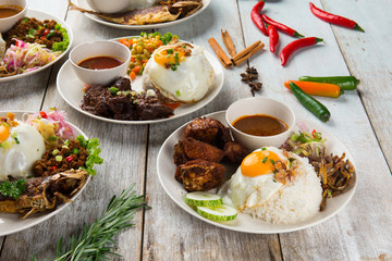 various malaysian rice and dishes