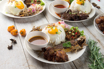 various malaysian rice and dishes