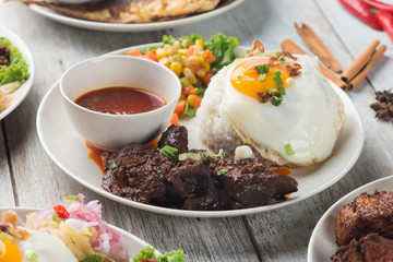 various malaysian rice and dishes