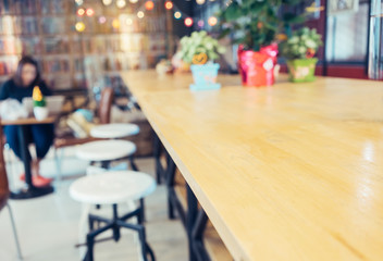Wooden table in coffee shop