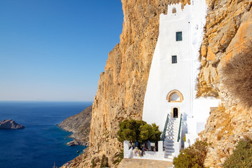 Panagia Hozoviotissa monastery and the ocean on Amorgos island, Greece - obrazy, fototapety, plakaty