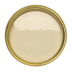TIN OF OPEN LIGHT GREY PAINT ISOLATED ON WHITE BACKGROUND