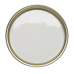 TIN OF OPEN WHITE PAINT ISOLATED ON WHITE BACKGROUND