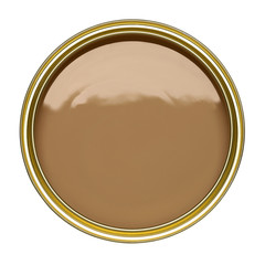 TIN OF OPEN BROWN PAINT ISOLATED ON WHITE BACKGROUND