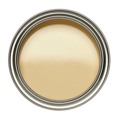TIN OF OPEN BEIGE PAINT ISOLATED ON WHITE BACKGROUND