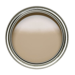 TIN OF OPEN GREY PAINT ISOLATED ON WHITE BACKGROUND