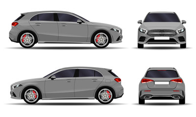 Obraz na płótnie Canvas realistic car. hatchback. front view, side view, back view.