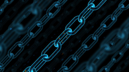 3d render digital technology abstract background. Blockchain concept. Chain with binary texture. Depth of field..