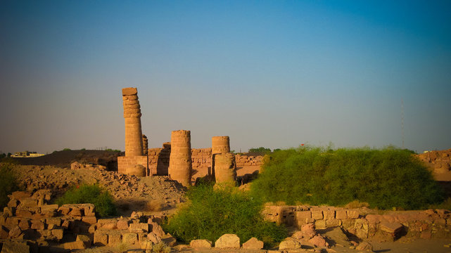 last standing pillars of Napata's temple of Amun at the foot of Jebel Barkal mountain, Karima, Sudan