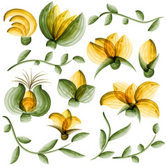 Watercolor vector floral elements