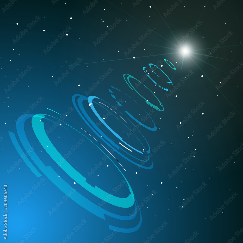 Fototapete HUD Virtual Futuristic 3D Rings Element Vector Background. Abstract Galaxy Star Space With UI Communication Concept Design.