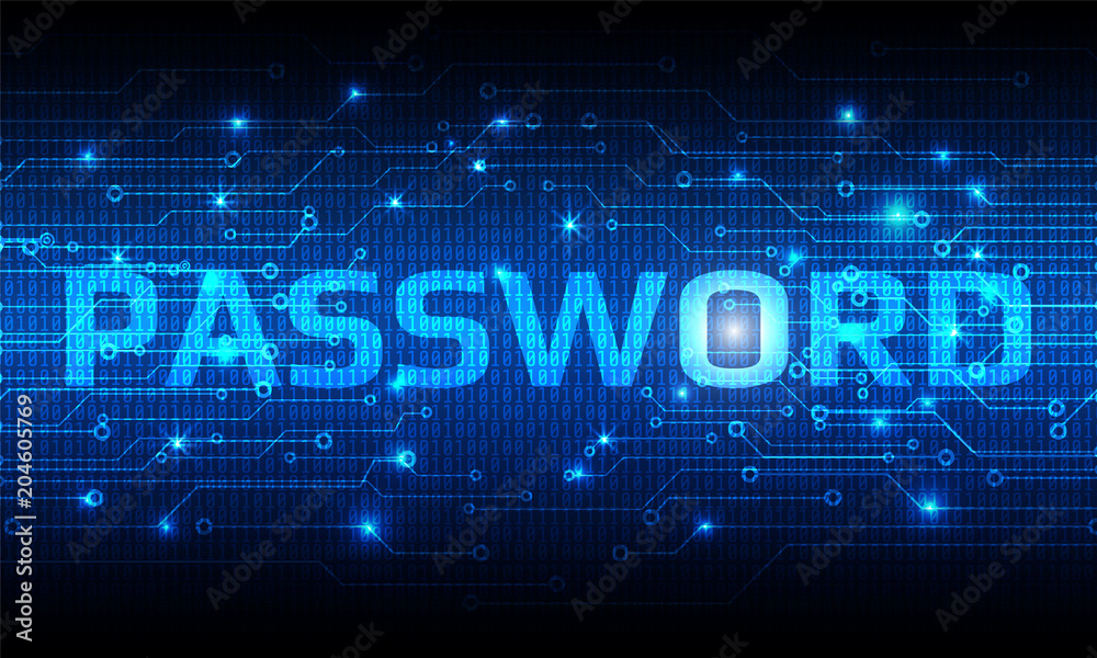 Poster Circuit Board With Binary Code Vector Background. Blue Abstract Digital Security Password Texture Number Technology Concept Illustration.