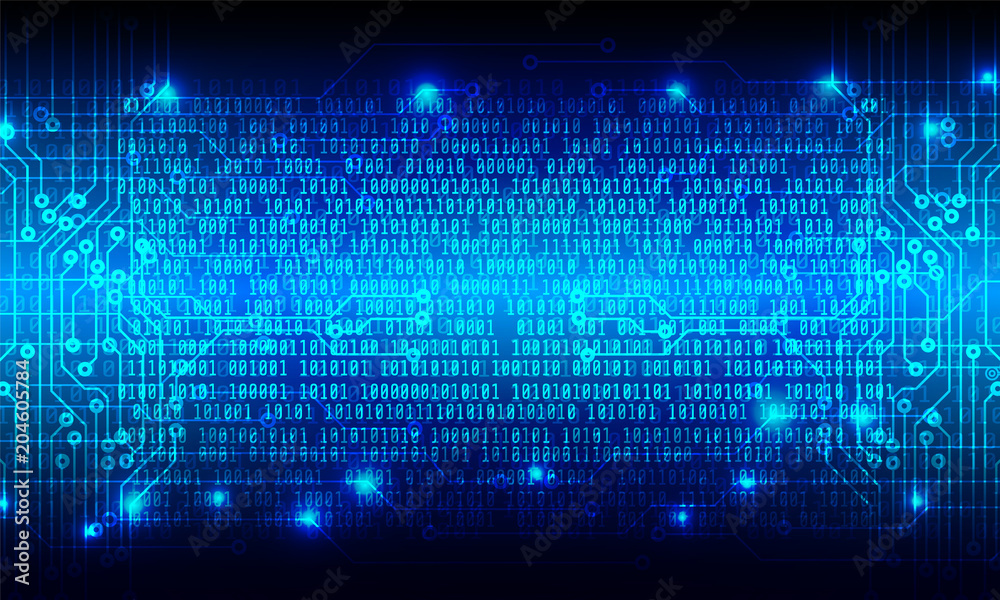 Aufkleber Circuit Board With Binary Code Vector Background. Blue Abstract Digital Security Number Technology Concept Illustration.