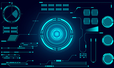 HUD Futuristic Visualization User Interface Vector Background. Blue Abstract Digital Technology Display System Design.