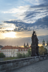 Sunrise over Prague and Charles Bridge